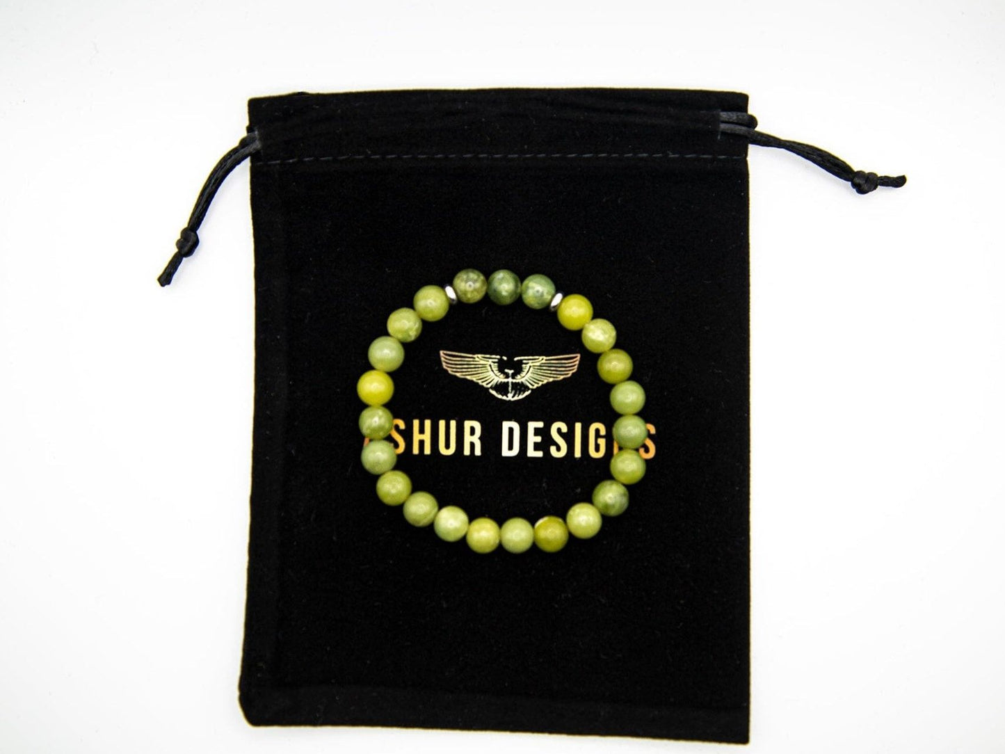 Ashur Designs "Pakal" Natural Jade bracelet in 8mm with Packaging