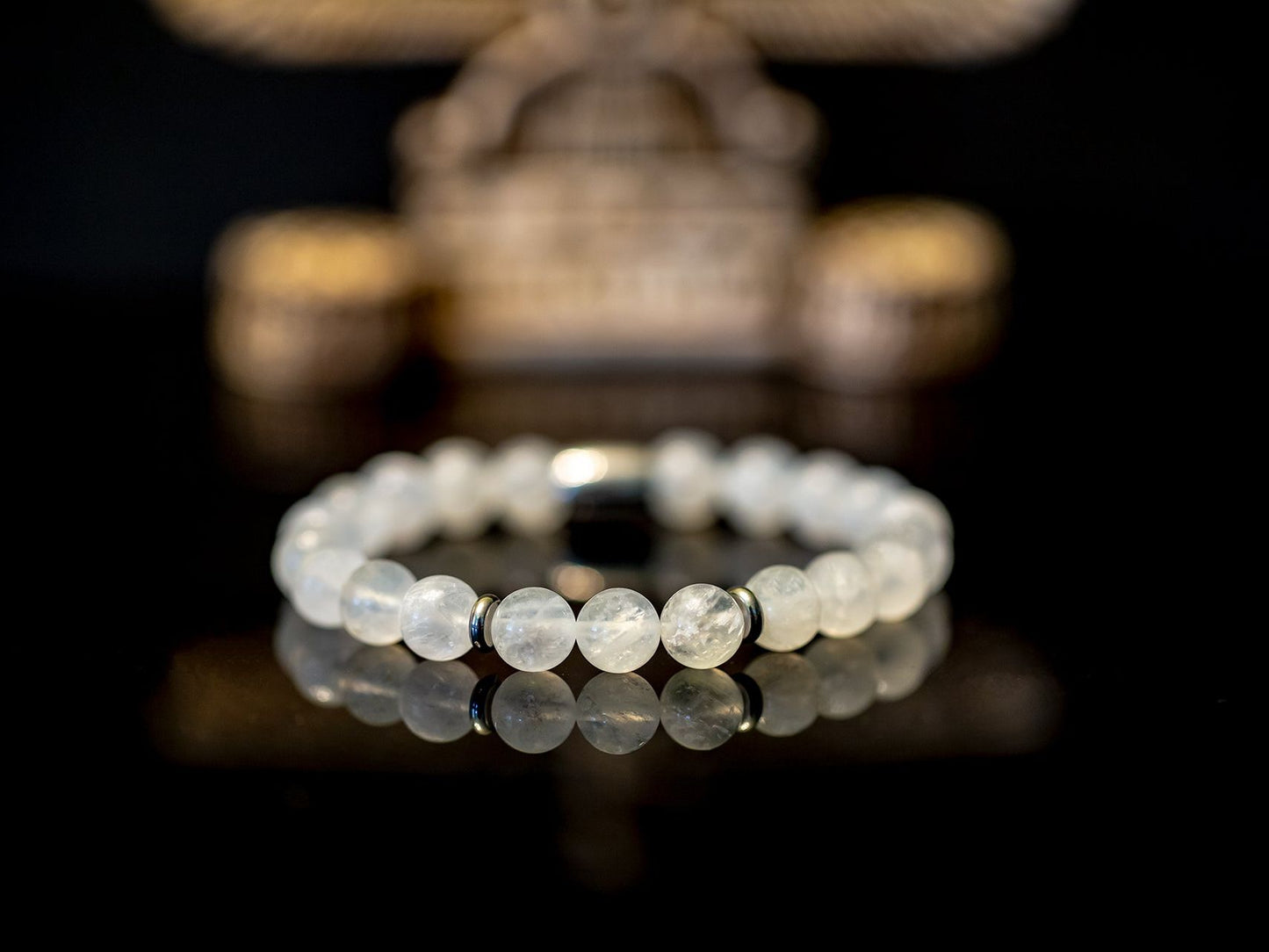 Ashur Designs 8mm natural moonstone gemstone bracelet.
