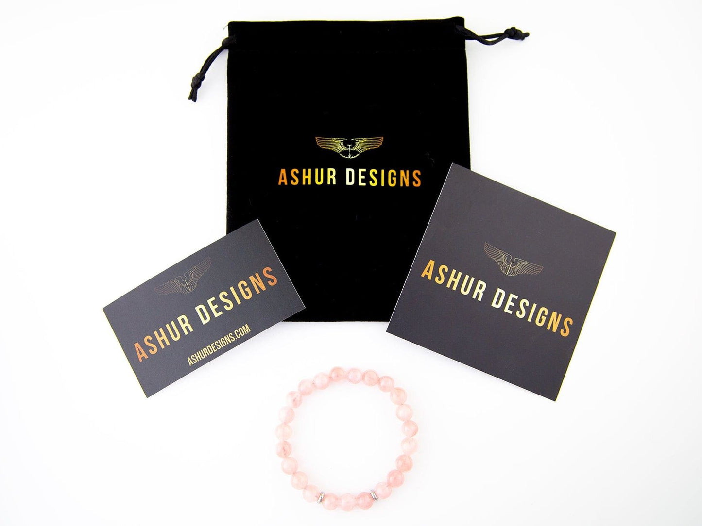 Eros, Rose quartz natural stone bracelet package, Ashur Designs