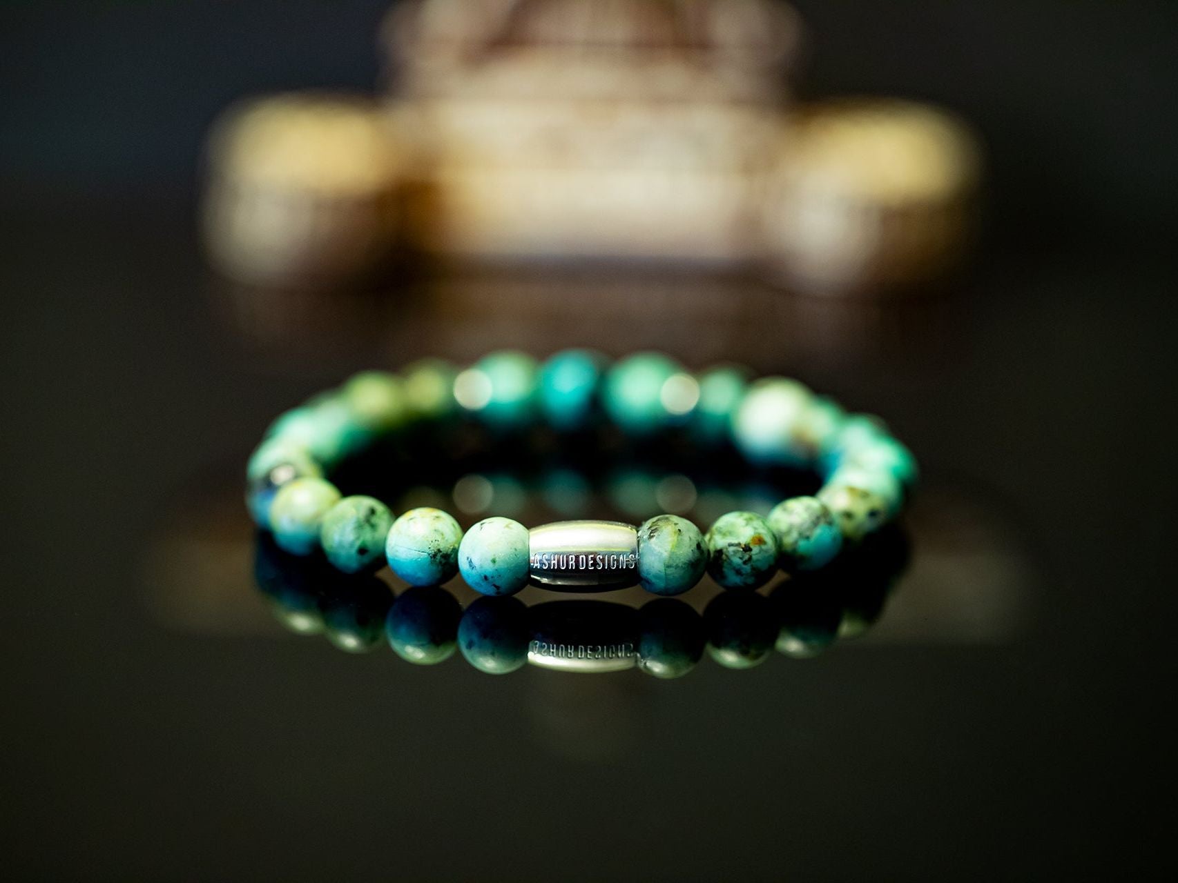 Rain Coast outlet Gemstone Bracelet Stack (African Turquoise, Aquamarine, Kambaba Jasper & Cedar Wood) Crystal Yoga Jewelry