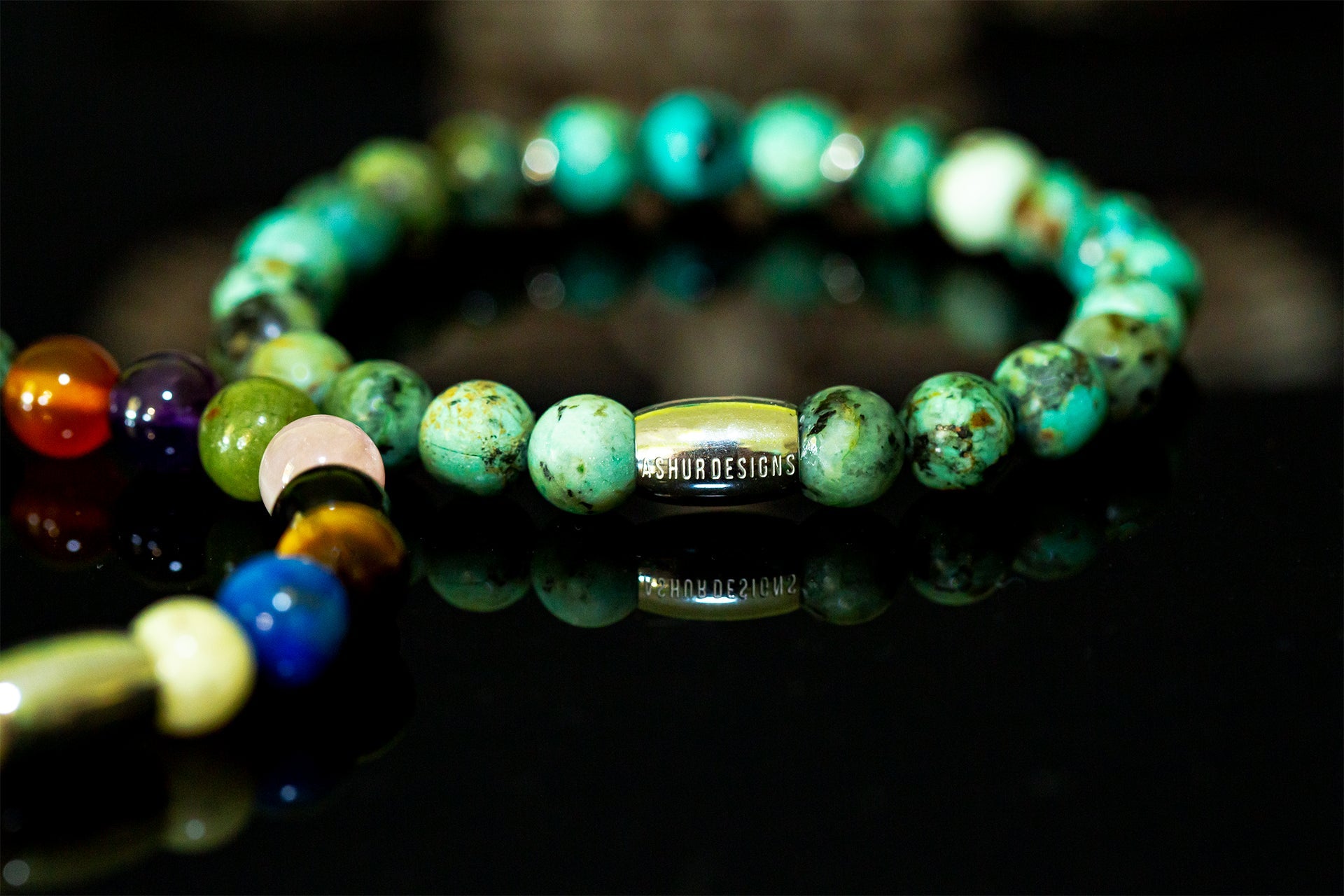 Ashur Designs Natural Gemstone bead Bracelets, made by hand in the USA