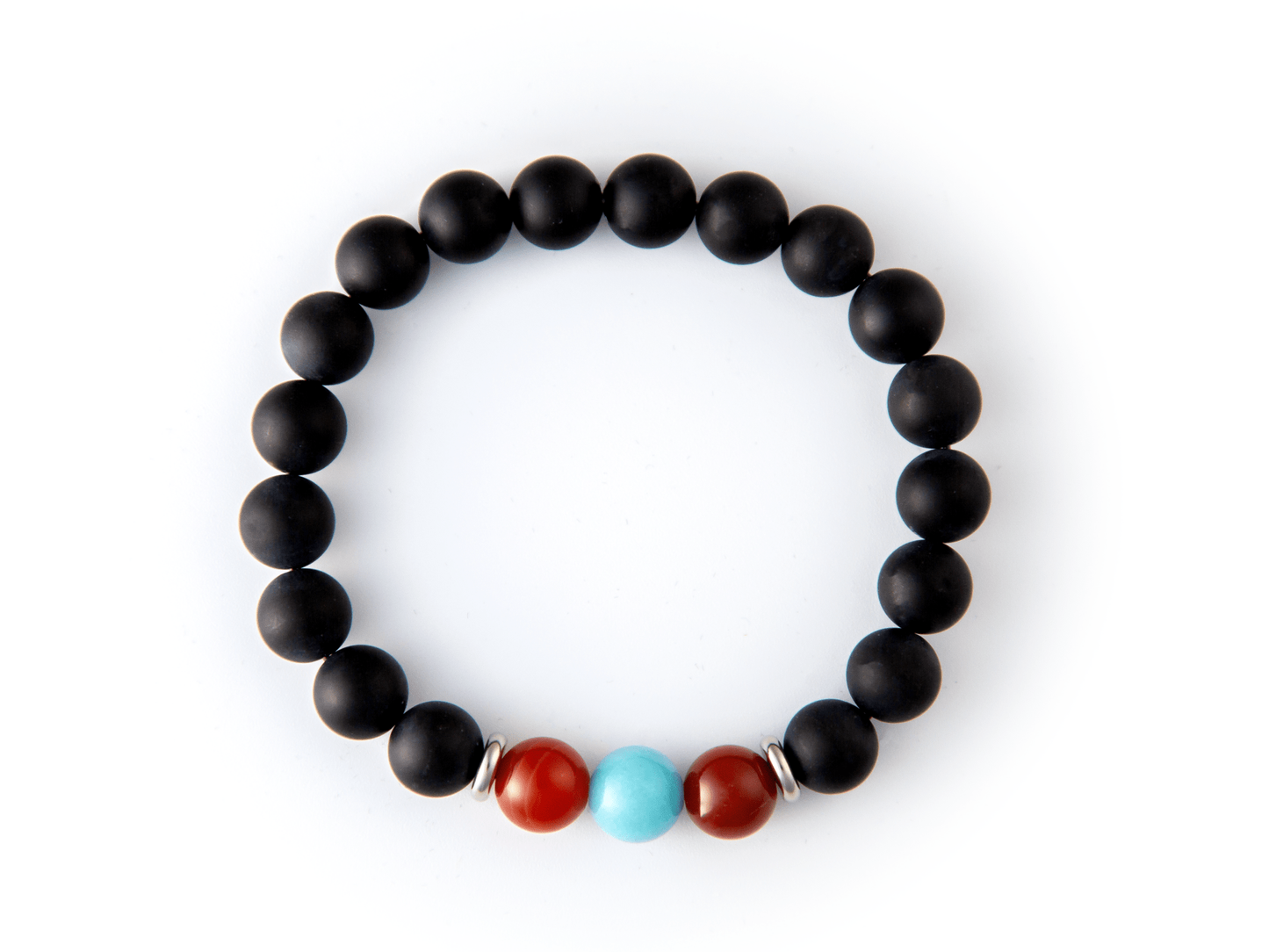 "Enki" 10mm Natural Gemstone Bead Bracelet Amazonite, Carnelian Agate and Matte Onyx