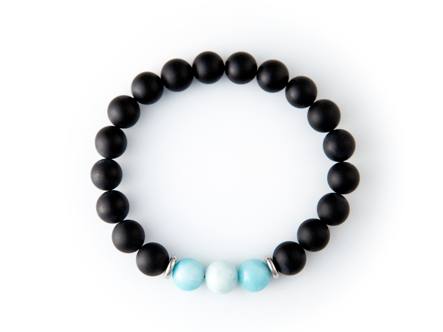 "Osiris" 10mm Natural Gemstone Bead Bracelet Amazonite and Matte Onyx