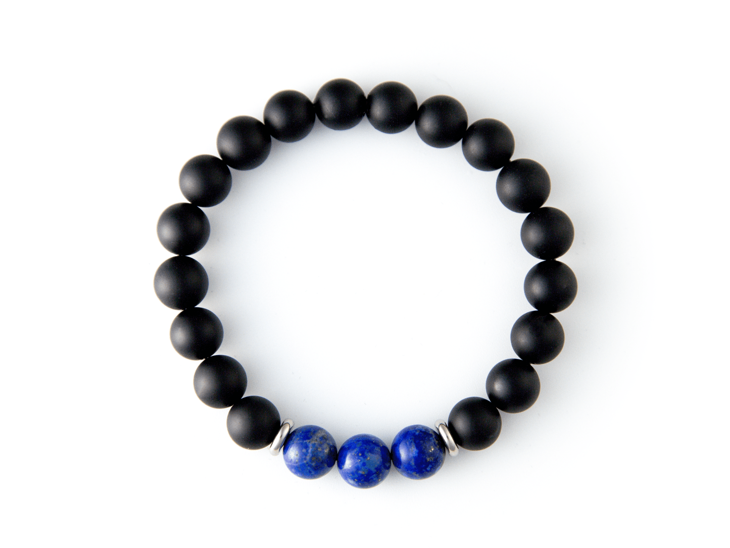 "Orion's Belt" 10mm Natural Gemstone Bead Bracelet Lapis Lazuli and Matte Onyx