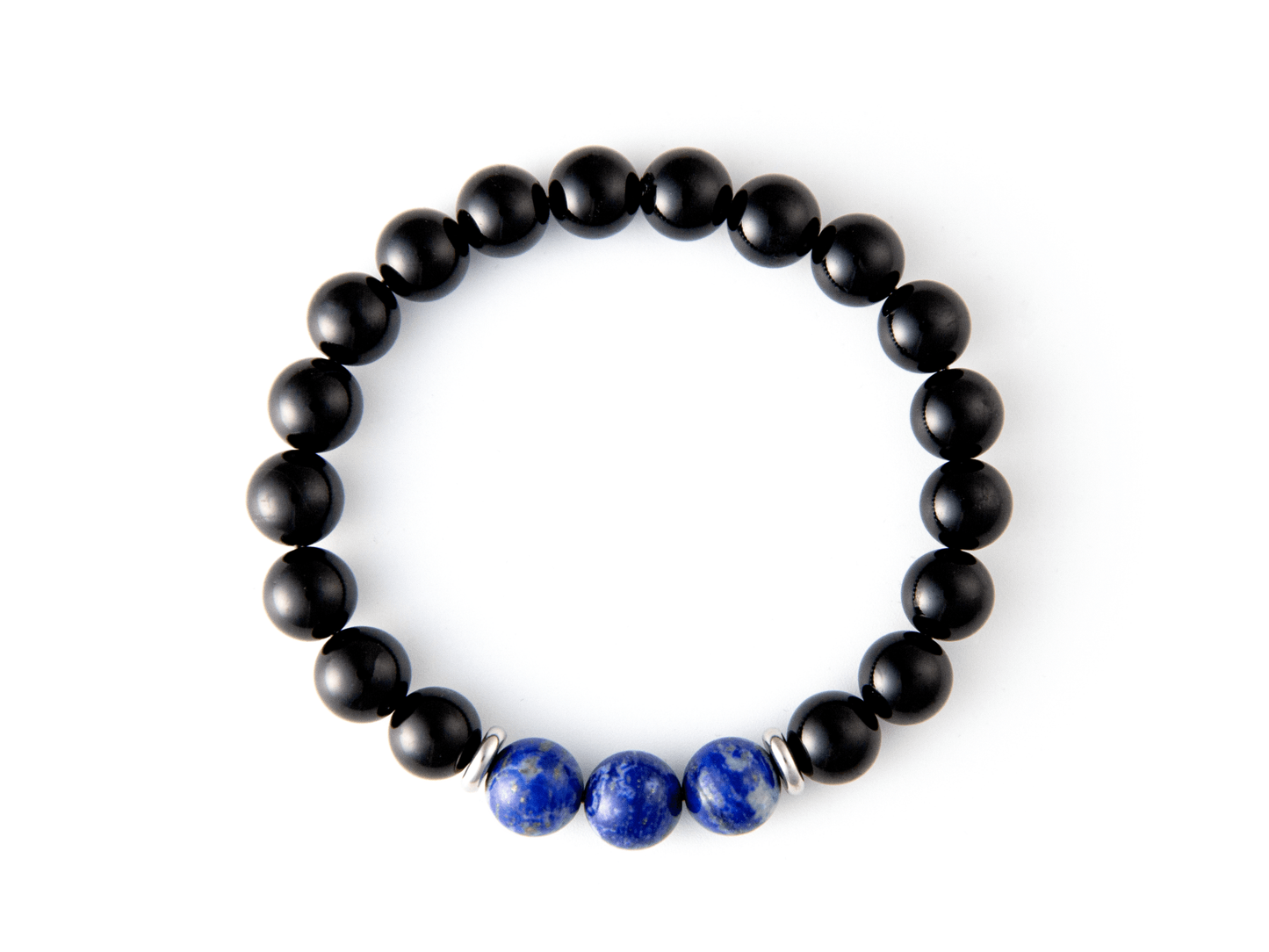 "Orion's Belt" 10mm Natural Gemstone Bead Bracelet Lapis Lazuli and Polished Onyx