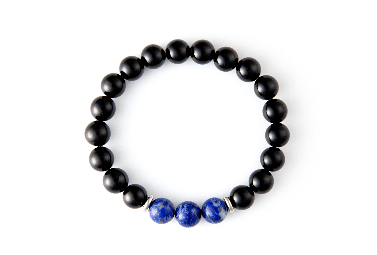 "Orion's Belt" 10mm Natural Gemstone Bead Bracelet Lapis Lazuli and Polished Onyx