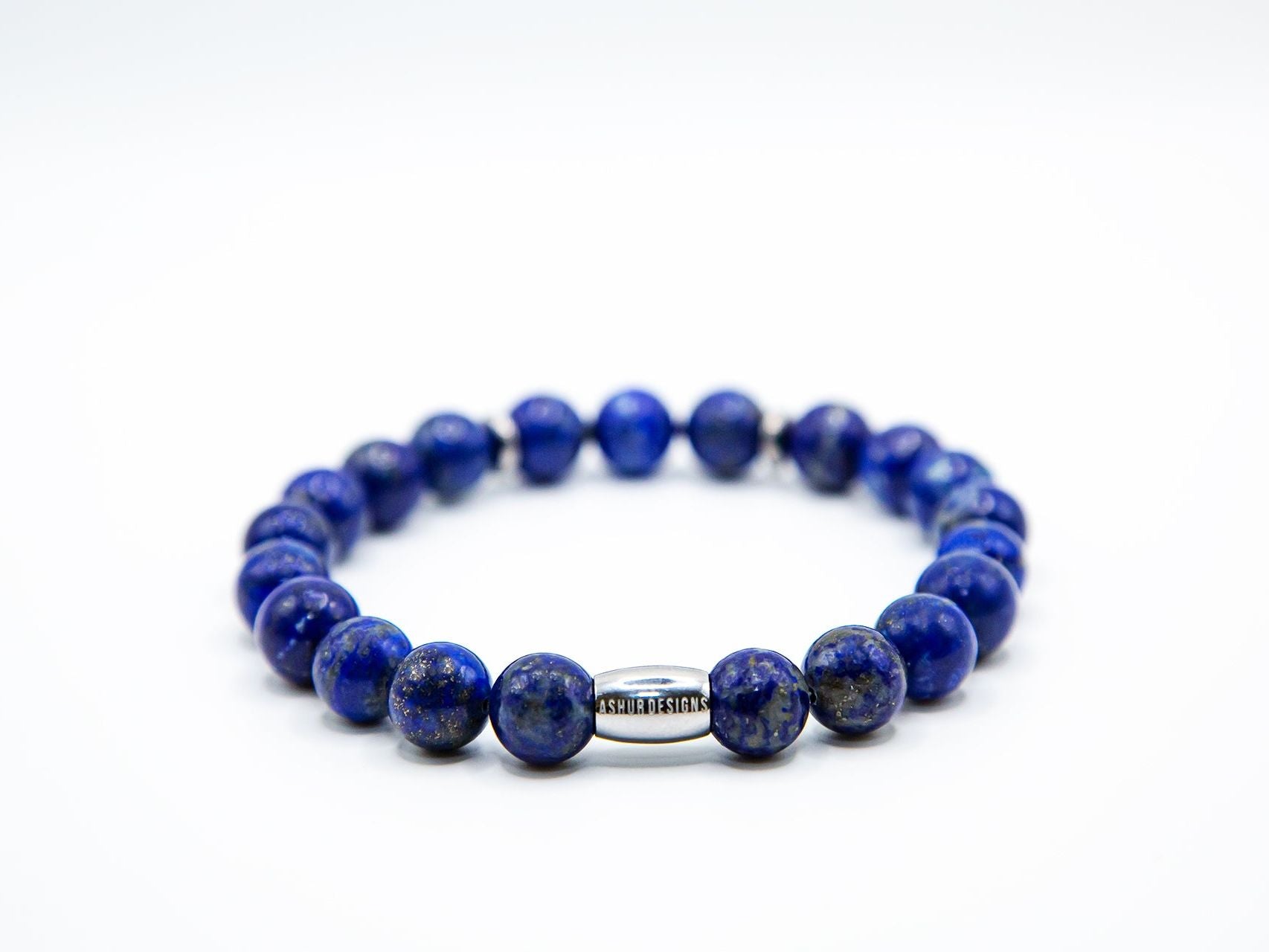 Ashur Designs Pharaoh Bracelet in all high grade natural Lapis Lazuli, White background Ashur Bead