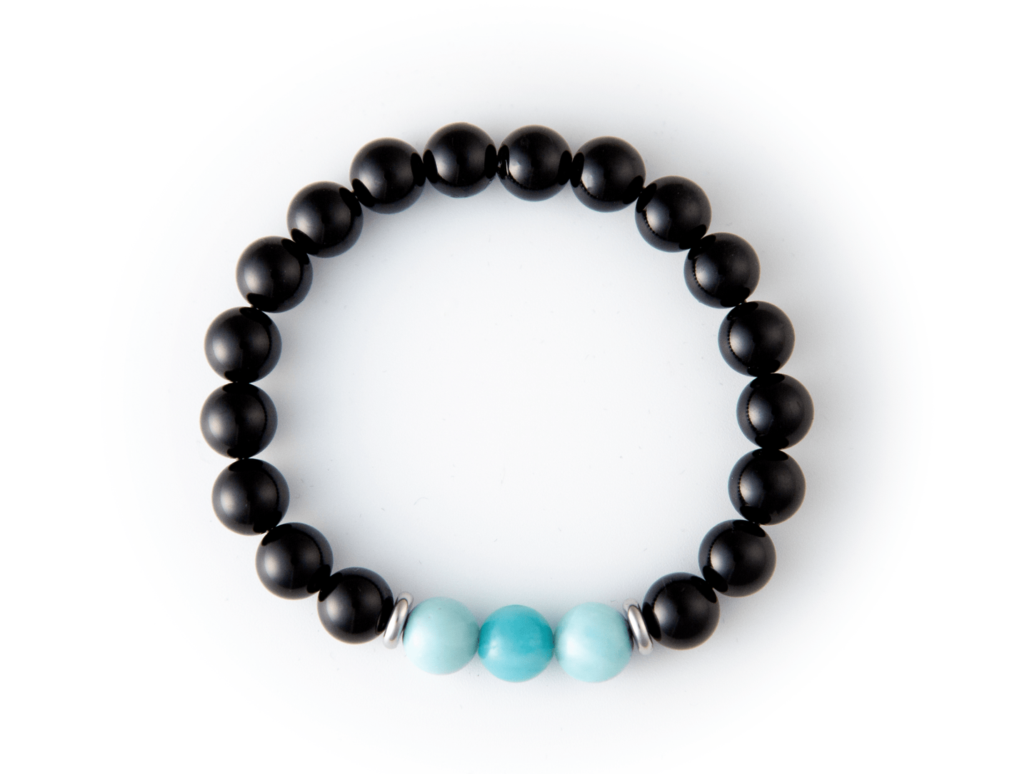 "Osiris" 10mm Natural Gemstone Bead Bracelet Amazonite and Polished Onyx